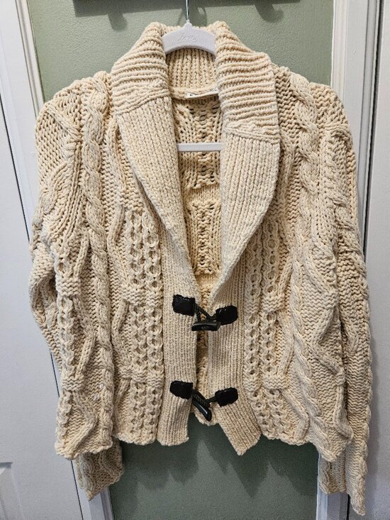 Polo Ralph Lauren Sweaters - Polo Jeans Co. Ralph Lauren Chunky Knit Cardigan Sweater Ivory XL Fisherman Y2K